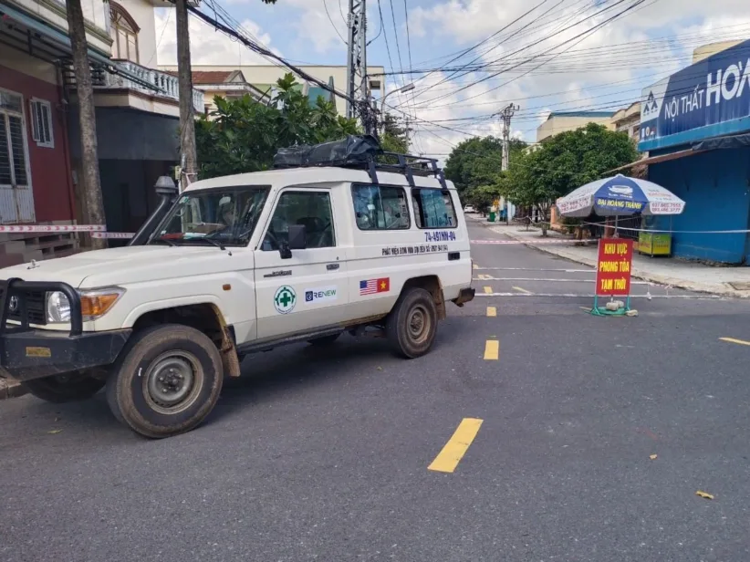 An NPA vehicle entering an area under lockdown where high risk groups are living