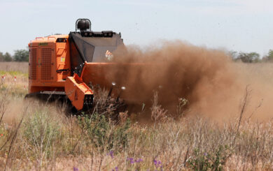 A demining machine prepares the ground for further clearance operations