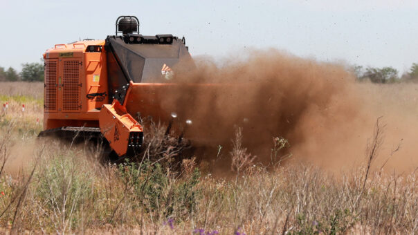 A demining machine prepares the ground for further clearance operations